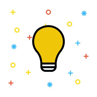 Renkli işaretleri beyaz zemin üzerine sarı lamba ampul
