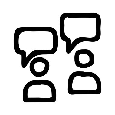 Konuşan insanlar izole beyaz arka plan üzerinde siyah anahat elle çizilmiş