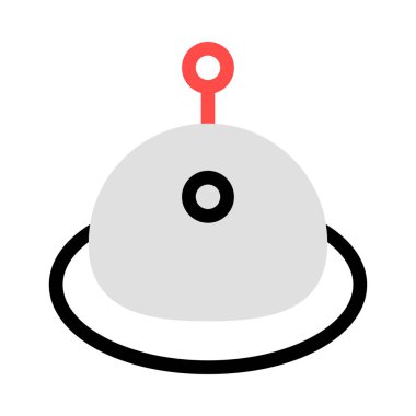 Beyaz arka plan üzerinde izole kırmızı, gri ve siyah renklerde UFO