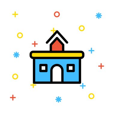 Beyaz arka plan ile renkli işaretleri bina