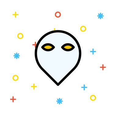 Rengarenk işaretiyle beyaz arka plan üzerinde uzaylı maskesi