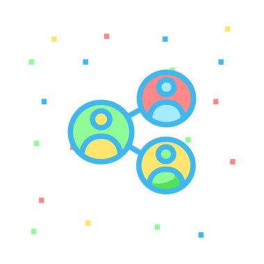 İnsanlar simgeler beyaz arka plan üzerinde renkli noktalar ile bağlı