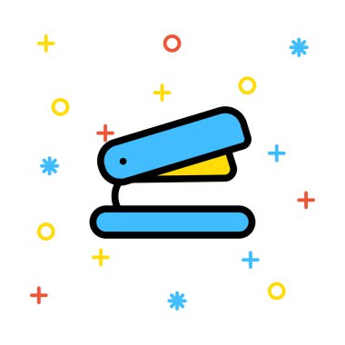 Sarı ve mavi renkli işaretleri ile beyaz arka plan üzerinde zımba