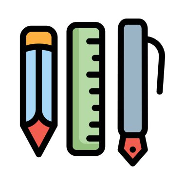 Renkli kalem, cetvel ve beyaz arka plan üzerinde izole kalem