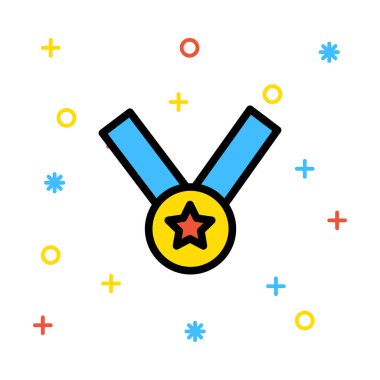 Renkli işaretleri beyaz zemin üzerine kırmızı yıldız ile altın madalya: