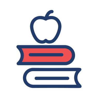 Elma izole beyaz arka plan üzerinde beyaz ve kırmızı kitaplarla