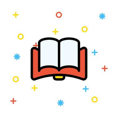 Renkli işaretleri ile kitap beyaz zemin üzerine kırmızı stand açtı