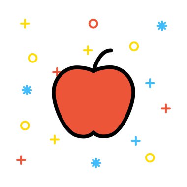 Renkli işaretleri beyaz zemin üzerine kırmızı elma