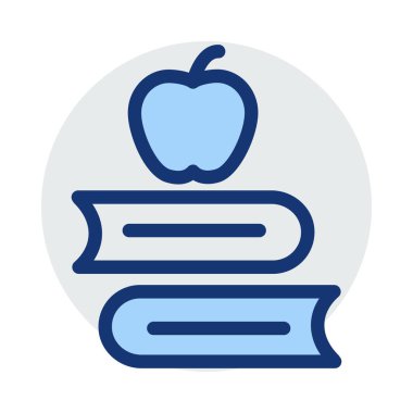 Beyaz arka plan üzerinde izole mavi ve gri renklerde objeler ile elma