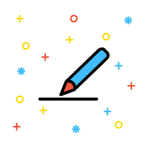 Pencil with line on white background with colourful signs