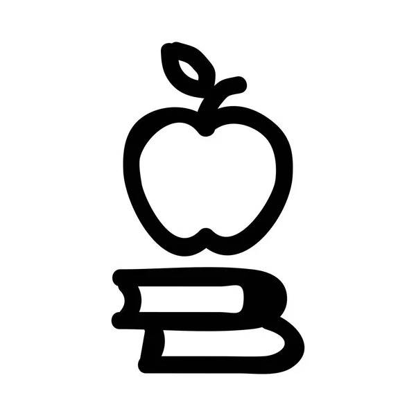 Чорна Контурна Рука Намальована Яблуко Книгами Ізольовані Білому Тлі — стоковий вектор