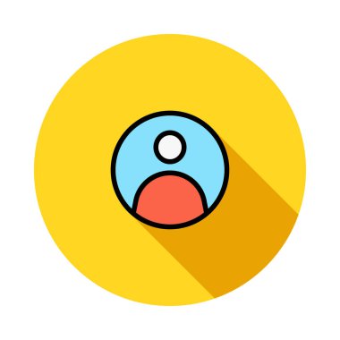 Beyaz arka plan üzerinde izole sarı daire içinde mavi ve kırmızı kişi simgesi