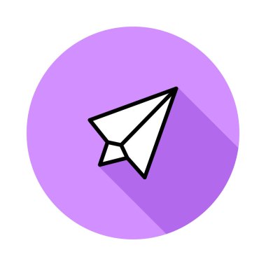 Kağıt Uçak beyaz arka plan üzerinde izole mor daire