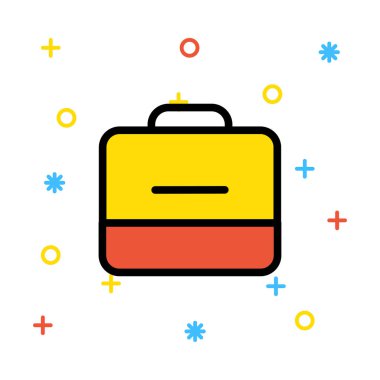 Sarı ve kırmızı iş çanta rengarenk işaretiyle beyaz arka plan üzerinde