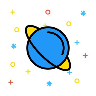 Rengarenk işaretiyle beyaz arka plan üzerinde gezegen