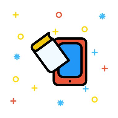 Rengarenk işaretiyle beyaz arka plan dijital tablet ile kitap