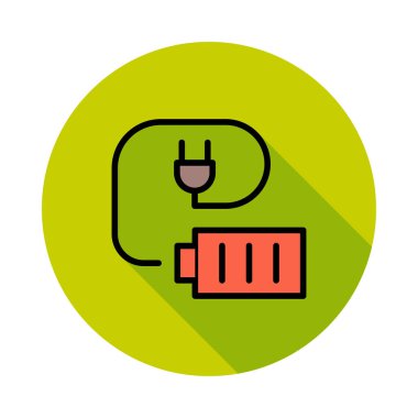 Beyaz zemin üzerinde bir dairede fiş ile kırmızı akümülatör