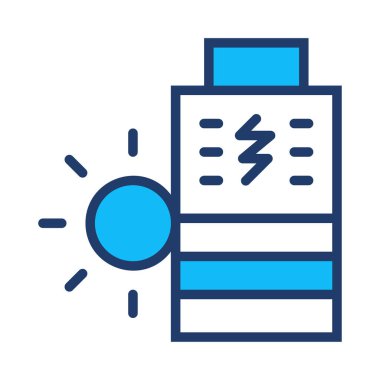 Güneş izole beyaz arka plan üzerinde beyaz ve mavi batarya ile