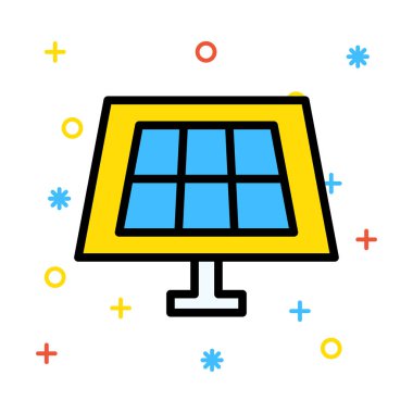 Renkli semboller beyaz zemin üzerine sarı ve mavi güneş pili