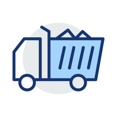 Beyaz arka plan üzerinde izole gri ve mavi renklerde taşlarla kamyon