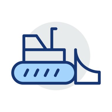 Beyaz arka plan üzerinde izole gri ve mavi renklerde buldozer