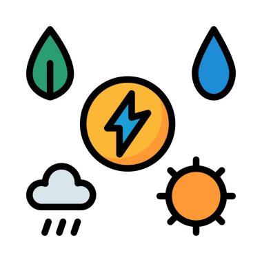 Beyaz arka plan üzerinde izole farklı enerji sembolleri