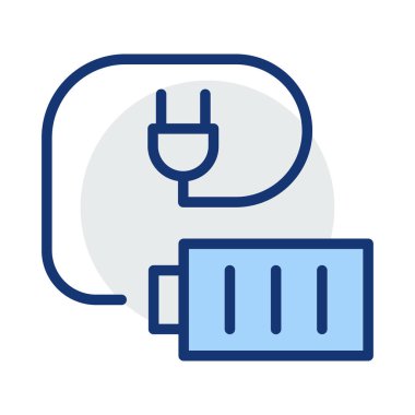 Akümülatör çizgi ve beyaz arka plan üzerinde izole mavi ve gri renklerde fiş ile