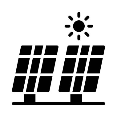 Beyaz arka plan üzerinde izole güzel bir gün ile siyah glif iki güneş panelleri 