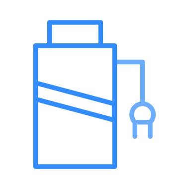 Büyük mavi anahat batarya ile fiş üzerinde izole beyaz arka plan 