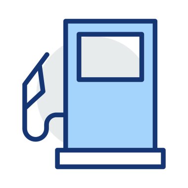 Beyaz arka plan üzerinde izole gri ve mavi renklerde yakıt istasyonu