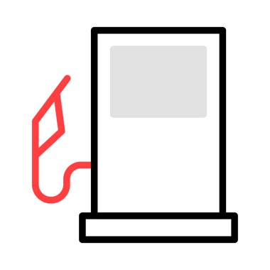 Beyaz arka plan üzerinde izole kırmızı, gri ve siyah renklerde başlığı ile benzin pompası