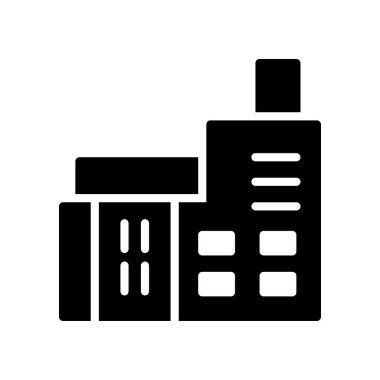 Beyaz arka plan üzerinde izole siyah glif fabrika 