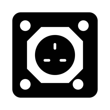 Beyaz arka plan üzerinde izole üç delikli siyah glif soket 