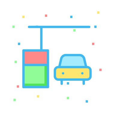 Renkli noktalar beyaz zemin üzerine benzin istasyonunda araba