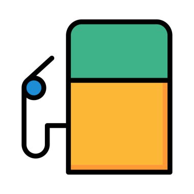 Beyaz arka plan üzerinde izole sarı, yeşil ve mavi benzin pompası