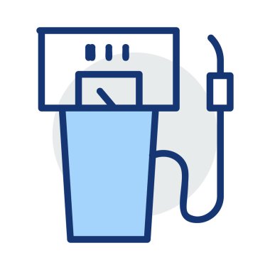 Beyaz arka plan üzerinde izole gri ve mavi renklerde benzin istasyonu