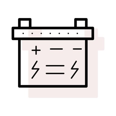 Geniş akü ile artı eksi ve yanıp söner sembolleri izole bej gölge beyaz zemin üzerine