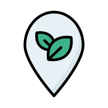 Konumu harita işareti beyaz arka plan üzerinde izole yeşil yaprakları ile