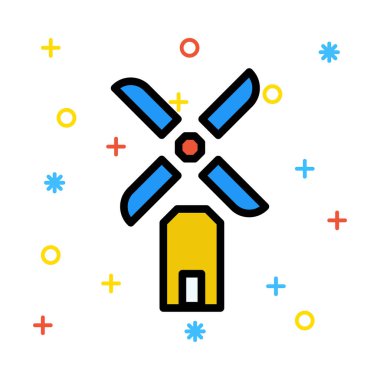 Renkli semboller ile beyaz arka plan üzerinde yel değirmeni