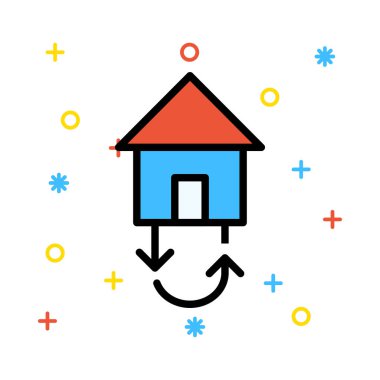 Eko ev konsepti renkli semboller ile beyaz arka plan üzerinde