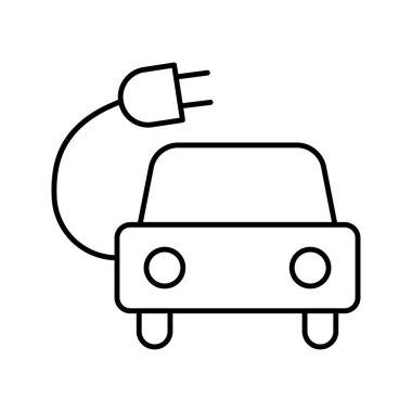 İnce çizgi elektrikli otomobil ile fiş üzerinde izole beyaz arka plan