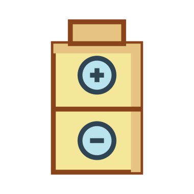 Beyaz arka plan üzerinde izole artı ve eksi batarya ile sarı