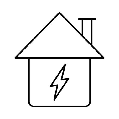 İnce çizgi ev beyaz arka plan üzerinde izole flash işaretiyle