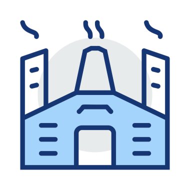 Beyaz arka plan üzerinde izole mavi ve gri renklerde sigara bacaları ile fabrika