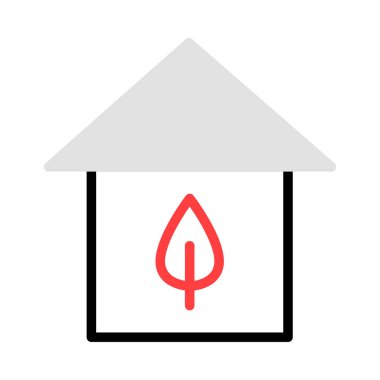 Beyaz arka plan üzerinde izole gri, kırmızı ve siyah renklerde Eko ev