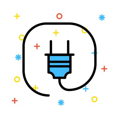 Renkli semboller ile beyaz arka plan üzerinde daire çizgili mavi fiş