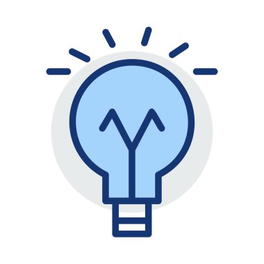 Beyaz arka plan üzerinde izole gri ve mavi renkte parlayan ampul