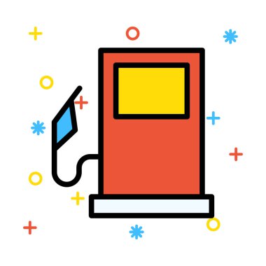 Renkli semboller beyaz zemin üzerine benzin istasyonu