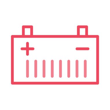 Kırmızı geniş batarya ile artı ve eksi beyaz arka plan üzerinde izole sembolleri 