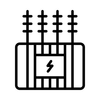 Siyah anahat elektrikli çit beyaz arka plan üzerinde izole